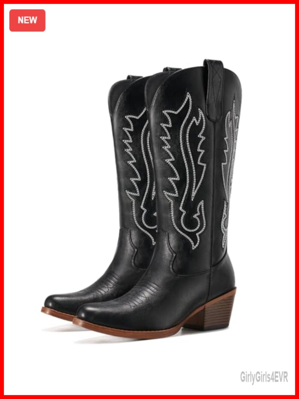 Women's Snip Toe Mid Calf Cowgirl Boots with Side Zipper, PU Embroidered